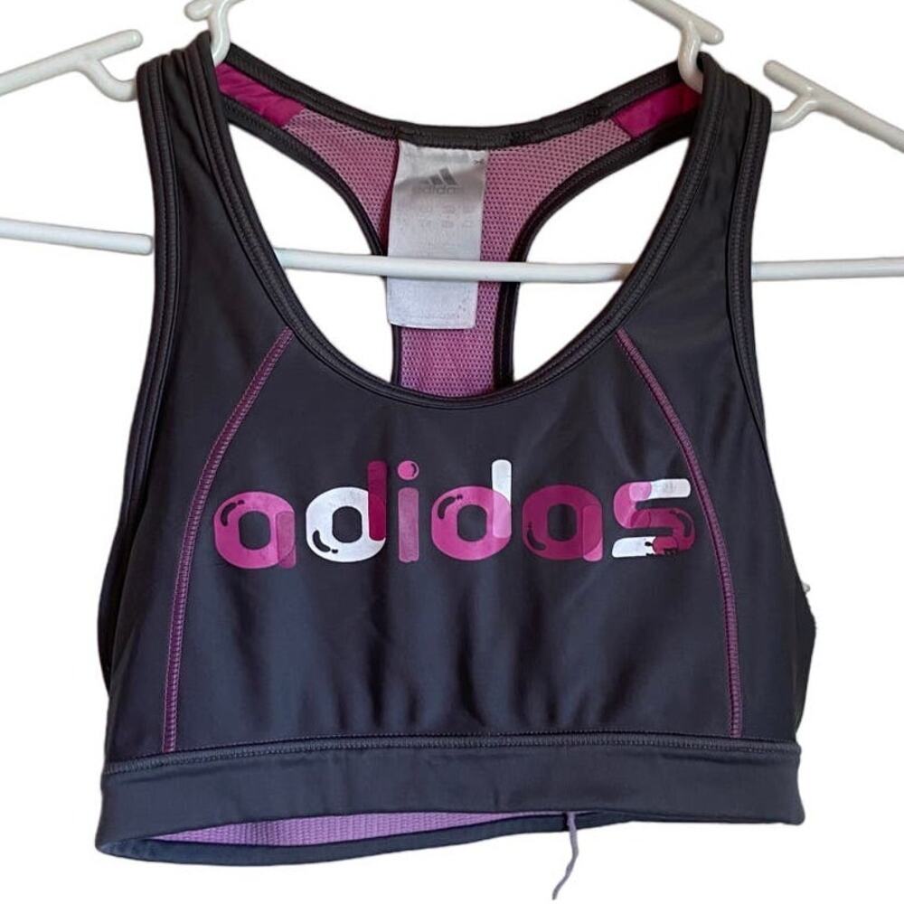 Pink and Gray Adidas Sports Bra Size S Athletic Racer Back Sporty Supportive